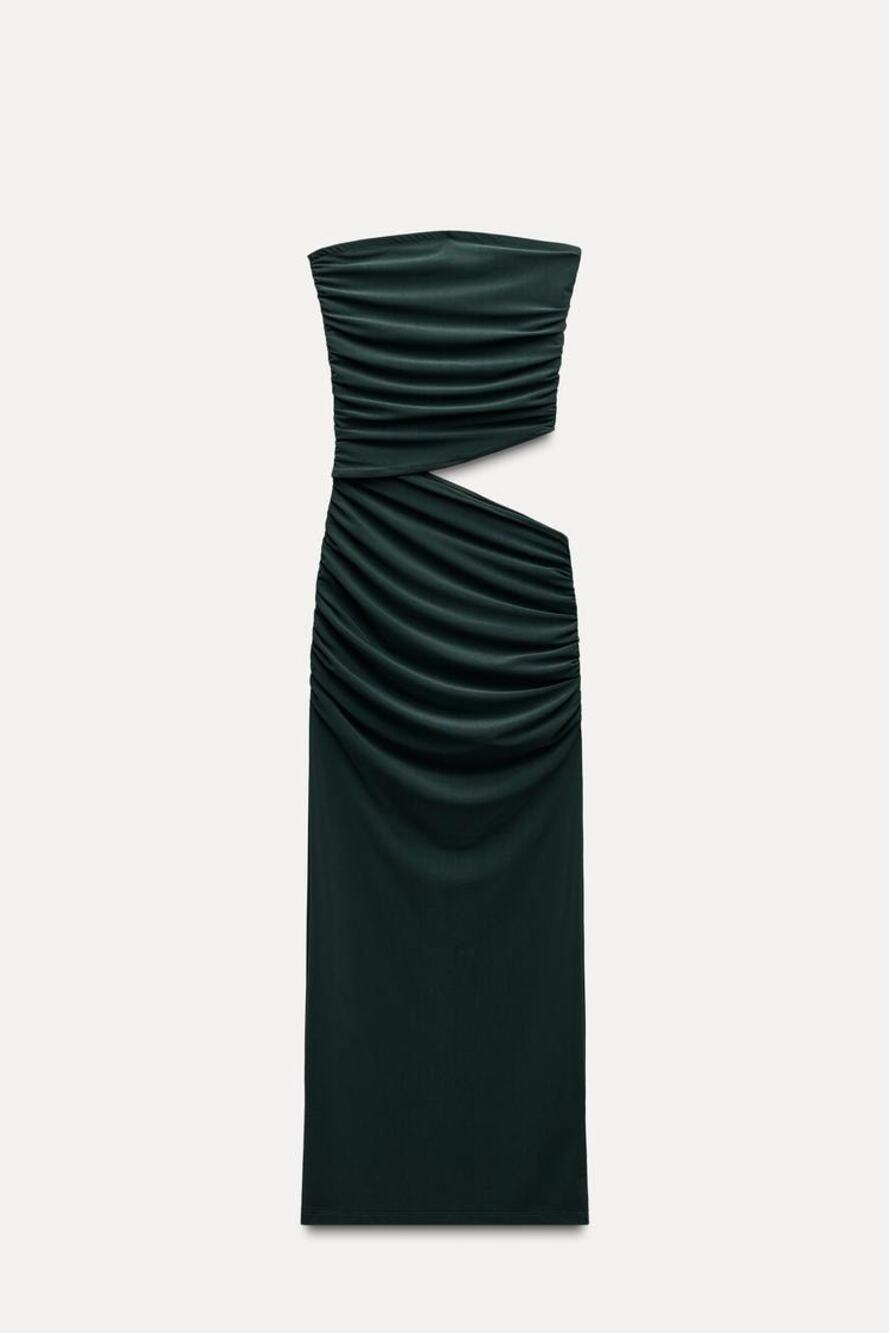Zara Draped Cut Out Midi Dress M Dark Green